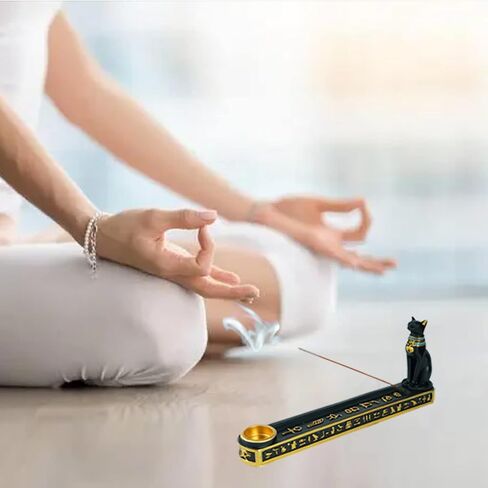 OwMell Egyptian Incense Holder for Sticks, Egyptian Cone Incense Burner with Ash Catcher, Incense Tray for Sticks 10" - Egyptian Cat in Saudi Arabia