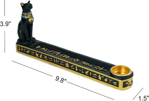 OwMell Egyptian Incense Holder for Sticks, Egyptian Cone Incense Burner with Ash Catcher, Incense Tray for Sticks 10" - Egyptian Cat in Saudi Arabia