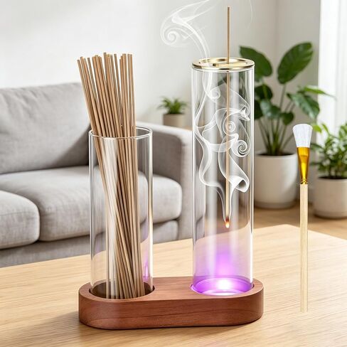 2 in 1 Glass Glowing Incense Holder for Sticks with Glass Ash Catcher, Upside Down Anti-Ash Incense Stick Burner, Modern Vertical Incense Holder for Yoga, Spa, Meditation and Home Decor in Saudi Arabia
