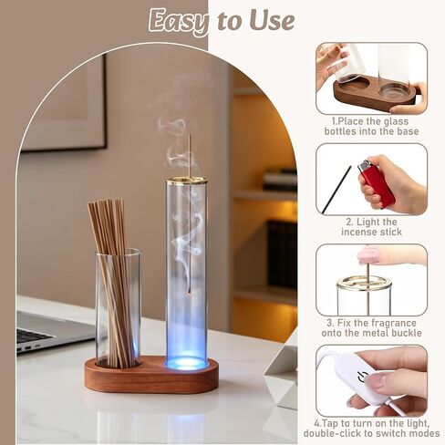 2 in 1 Glass Glowing Incense Holder for Sticks with Glass Ash Catcher, Upside Down Anti-Ash Incense Stick Burner, Modern Vertical Incense Holder for Yoga, Spa, Meditation and Home Decor in Saudi Arabia