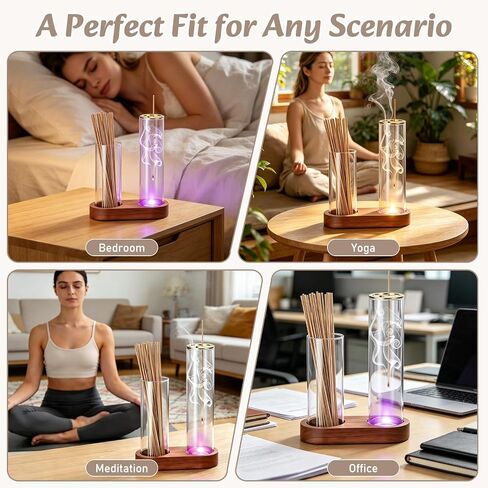 2 in 1 Glass Glowing Incense Holder for Sticks with Glass Ash Catcher, Upside Down Anti-Ash Incense Stick Burner, Modern Vertical Incense Holder for Yoga, Spa, Meditation and Home Decor in Saudi Arabia