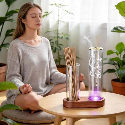 2 in 1 Glass Glowing Incense Holder for Sticks with Glass Ash Catcher, Upside Down Anti-Ash Incense Stick Burner, Modern Vertical Incense Holder for Yoga, Spa, Meditation and Home Decor in Saudi Arabia