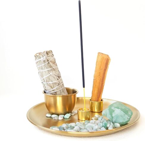 Crystal Multifunction Incense and Candle Holder for Burning Sage, Palo Santo, Incense Sticks - Natural Stone with Metal Plate Ash Catcher for Meditation Room Home Decor Spritual Gifts (Color 1) in Saudi Arabia