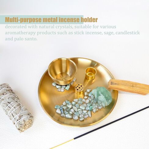 Crystal Multifunction Incense and Candle Holder for Burning Sage, Palo Santo, Incense Sticks - Natural Stone with Metal Plate Ash Catcher for Meditation Room Home Decor Spritual Gifts (Color 1) in Saudi Arabia