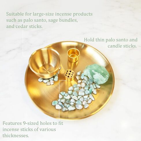 Crystal Multifunction Incense and Candle Holder for Burning Sage, Palo Santo, Incense Sticks - Natural Stone with Metal Plate Ash Catcher for Meditation Room Home Decor Spritual Gifts (Color 1) in Saudi Arabia