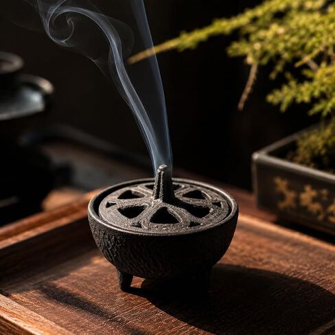 Cast Iron Incense Burner with Fireproof Cotton, Bakhoor Burner for Resin, Charcoal, Cones & Sticks, Meditation & Yoga Decor in Saudi Arabia
