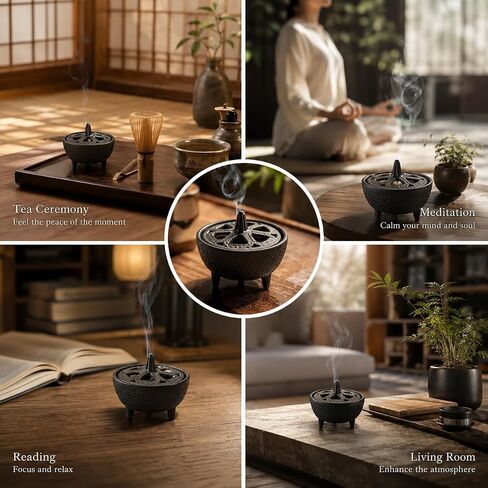 Cast Iron Incense Burner with Fireproof Cotton, Bakhoor Burner for Resin, Charcoal, Cones & Sticks, Meditation & Yoga Decor in Saudi Arabia