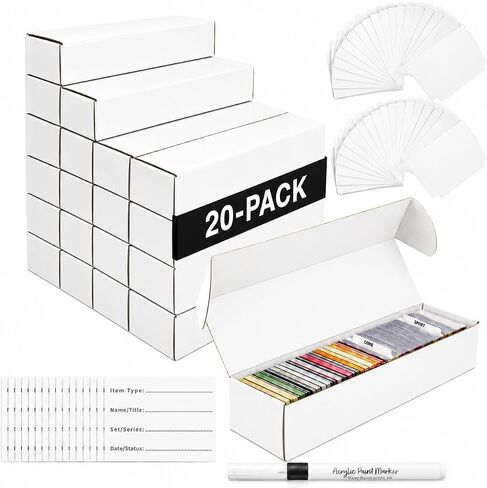 PAPIONE Trading Card Storage Box | 20-Pack 1150 Count White Corrugated Cardboard with dividers，labels & Marker pen | Bulk Sports Storage Box for TCG/Magic/Mtg storage and Collection in Kuwait