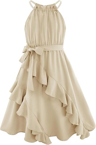 Girls Dresses Tween Halter Tie Back Tiered Ruffle A-Line Flowy Dress Summer Sleeveless Sundress Size 5-14 Years in Saudi Arabia