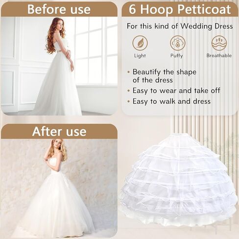 Petticoats for Women A-Line 6 Hoop Skirt Crinoline Underskirt for Wedding Dress Ball Gown Plus Size Dresses in Saudi Arabia
