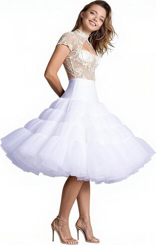 Women's 4 Tiers Plus Puffy 50s Petticoat 26“ Knee length Vintage Underskirt Crinoline Tulle Petticoat Half Slip in Saudi Arabia