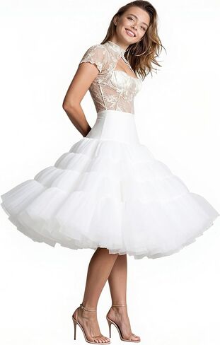 Women's 4 Tiers Plus Puffy 50s Petticoat 26“ Knee length Vintage Underskirt Crinoline Tulle Petticoat Half Slip in Saudi Arabia