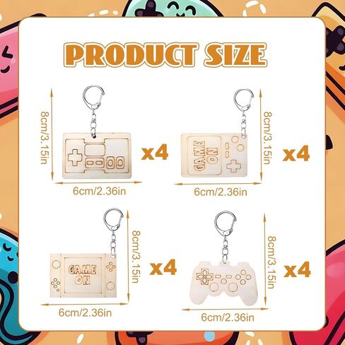 24 Pcs Video Game Controller Keychains, Craft Color Your Own Keychains DIY Painting Wooden Keychains for Video Game Party Favors Classroom Rewards, 4 Styles in Saudi Arabia