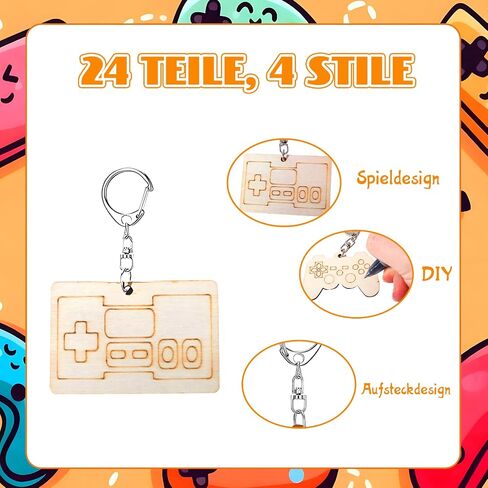 24 Pcs Video Game Controller Keychains, Craft Color Your Own Keychains DIY Painting Wooden Keychains for Video Game Party Favors Classroom Rewards, 4 Styles in Saudi Arabia