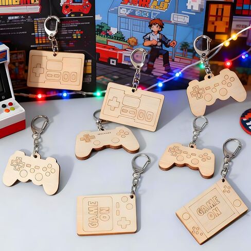 24 Pcs Video Game Controller Keychains, Craft Color Your Own Keychains DIY Painting Wooden Keychains for Video Game Party Favors Classroom Rewards, 4 Styles in Saudi Arabia