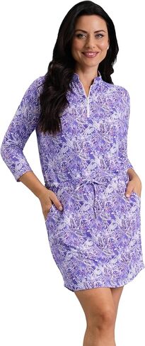 IBKUL Athleisure Wear Sun Protective UPF 50+ Icefil Cooling-Briana 3/4 Sleeve Drawstring Dress in Kuwait