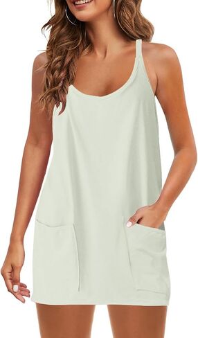 Tennis Dress for Womens Sleeveless Romper with Shorts Athletic Dress Workout Skort Casual Jumpsuit with Pockets in Kuwait