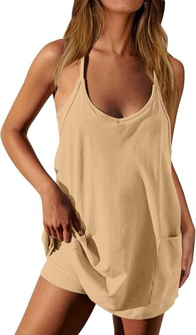 Tennis Dress for Womens Sleeveless Romper with Shorts Athletic Dress Workout Skort Casual Jumpsuit with Pockets in Kuwait