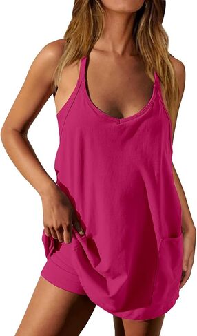 Tennis Dress for Womens Sleeveless Romper with Shorts Athletic Dress Workout Skort Casual Jumpsuit with Pockets in Kuwait