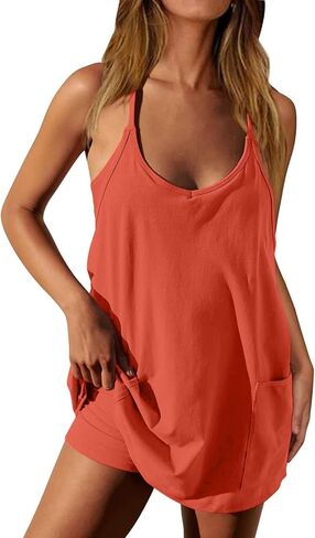 Tennis Dress for Womens Sleeveless Romper with Shorts Athletic Dress Workout Skort Casual Jumpsuit with Pockets in Kuwait