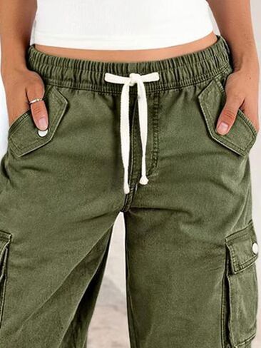 Flamingals Mid Waist Bermuda Cargo Shorts for Women Drawstring Flap Pocket Casual Shorts in Kuwait