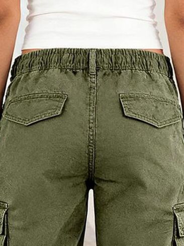 Flamingals Mid Waist Bermuda Cargo Shorts for Women Drawstring Flap Pocket Casual Shorts in Kuwait