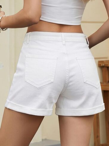 ELLEVEN Women's Baggy Jean Shorts A-Line Stretchy Denim Shorts Casual Summer Loose Fit Folded Hem Jorts in Kuwait