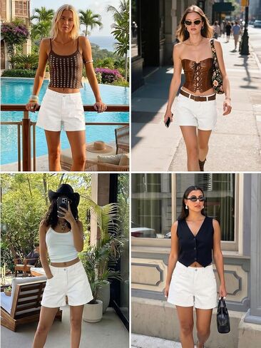 ELLEVEN Women's Baggy Jean Shorts A-Line Stretchy Denim Shorts Casual Summer Loose Fit Folded Hem Jorts in Kuwait
