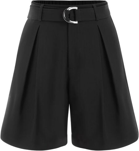 CIDER Wide Leg Shorts Belted Middle Waist Summer Dressy Casual Business Work Shorts with Pockets Black in Kuwait