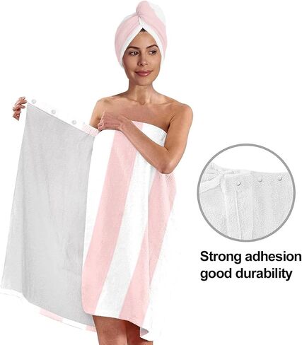 Pink White Striped Bath Wrap Set with Hair Turban, Pink and White Pattern Spa Towel Wrap, Towel Robe for Women in Kuwait