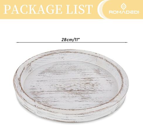 Romadedi Rustic Wooden Tray Candle Holder - Round Wood Decorative Pillar Candle Tray for Coffee Table Farmhouse Kitchen Countertop Organizer Home Decor Wedding Centerpiece, Distressed White in Kuwait