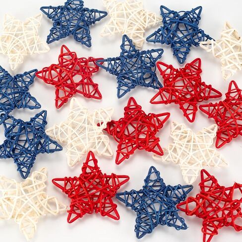 18 Pcs 4th of July Decorations Patriotic Rattan Star Decor Red White and Blue Decorations 3.1 Inch Independence Day Table Decor Party Decorations Vase Bowl Fillers in Saudi Arabia