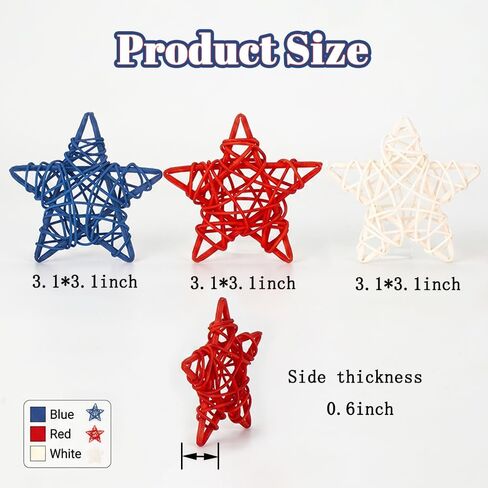 18 Pcs 4th of July Decorations Patriotic Rattan Star Decor Red White and Blue Decorations 3.1 Inch Independence Day Table Decor Party Decorations Vase Bowl Fillers in Saudi Arabia