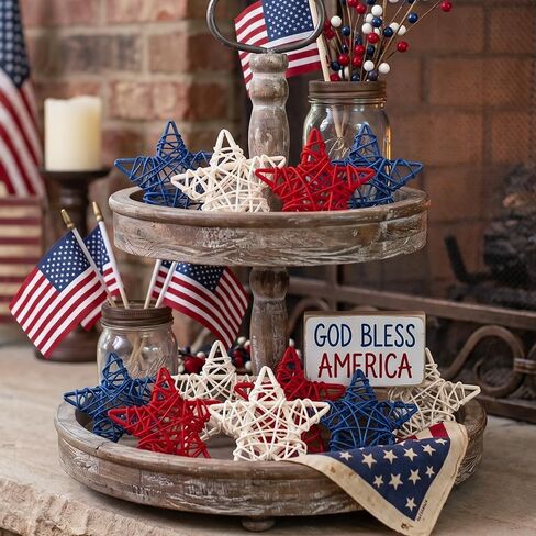 18 Pcs 4th of July Decorations Patriotic Rattan Star Decor Red White and Blue Decorations 3.1 Inch Independence Day Table Decor Party Decorations Vase Bowl Fillers in Saudi Arabia