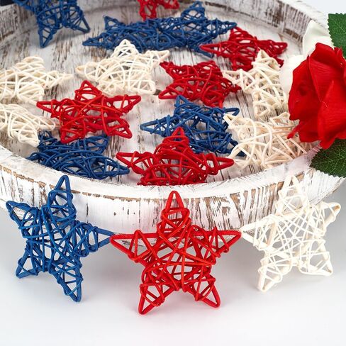 18 Pcs 4th of July Decorations Patriotic Rattan Star Decor Red White and Blue Decorations 3.1 Inch Independence Day Table Decor Party Decorations Vase Bowl Fillers in Saudi Arabia