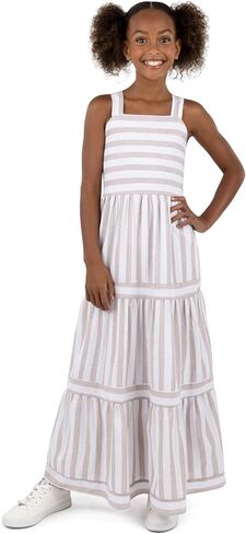 Speechless Girls' 7-16 Sleeveless Striped Cotton Voile Tiered Maxi Dress in Kuwait