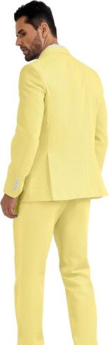 High-End Suits Men's Seersucker Suits 2 Piece Casual Summer Beach Wedding Prom Suit Yellow Prom Striped Blazer Pants Set XXL in Saudi Arabia