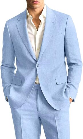 Slim Fit 2 Piece Mens Suit Set,Slim Fit Suit for Men Solid Jacket Pants Blazer Wedding Prom Tuxedo Single Breasted Sky Blue M in Saudi Arabia