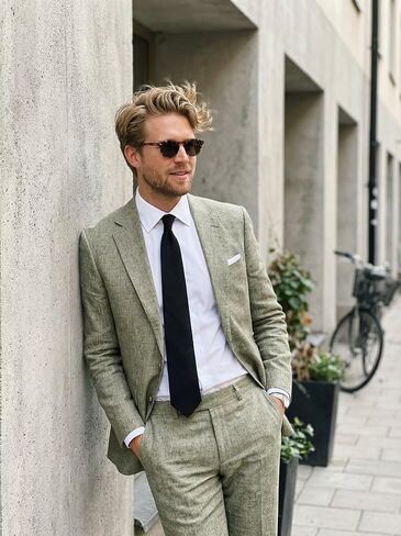 Slim Fit 2 Piece Mens Suit Set,Slim Fit Suit for Men Solid Jacket Pants Blazer Wedding Prom Tuxedo Single Breasted Sky Blue M in Saudi Arabia