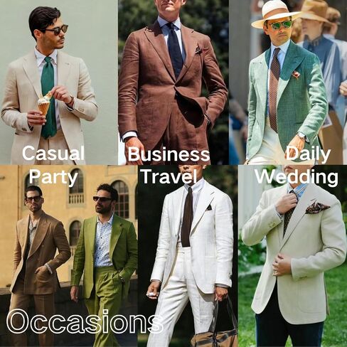 UNINUKOO Linen Suit for Men Summer Wedding 2 Piece Suit Set Peak Lapel Casual Blazer Pants Beach Wear for Men US Size M Light Pink in Kuwait