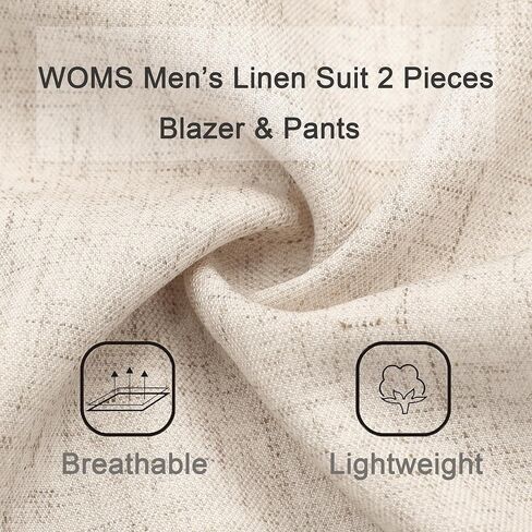 Men's Linen Suit 2 Pieces Casual Lightweight Blazer and Pants Beige Suits for Men Tuxedo Summer Beach Groom Wedding L in Kuwait