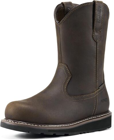 NINGO Soft Toe Work Boots for Men, Waterproof and Slip Resistant Pull-On Wellington Work Boots, Full-grain Leather, EH Protection and Durable Construction Shoes for Industrial, Farm, and Welding in Saudi Arabia
