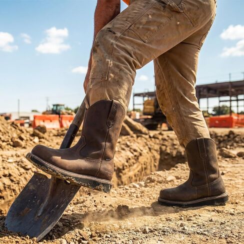 NINGO Soft Toe Work Boots for Men, Waterproof and Slip Resistant Pull-On Wellington Work Boots, Full-grain Leather, EH Protection and Durable Construction Shoes for Industrial, Farm, and Welding in Saudi Arabia