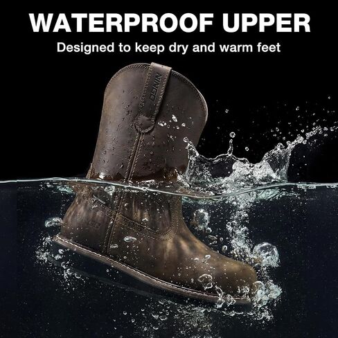 NINGO Soft Toe Work Boots for Men, Waterproof and Slip Resistant Pull-On Wellington Work Boots, Full-grain Leather, EH Protection and Durable Construction Shoes for Industrial, Farm, and Welding in Saudi Arabia
