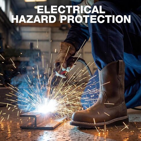 NINGO Soft Toe Work Boots for Men, Waterproof and Slip Resistant Pull-On Wellington Work Boots, Full-grain Leather, EH Protection and Durable Construction Shoes for Industrial, Farm, and Welding in Saudi Arabia