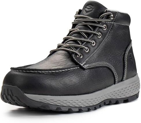 SUREWAY Men's Lightweight Casual Soft Toe Work Boot - Moc Toe, Men's Construction Industry Safety Wedge Work Boot/Shoe - Black, Comfort Insole, Superior Oil/Slip Resistance in Kuwait