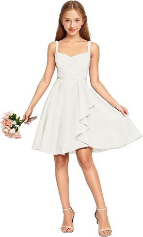 Short Junior Bridesmaid Dresses Chiffon Spaghetti Strap Flower Girl Dress for Wedding Guest Girls Teen Homecoming Gown in Saudi Arabia