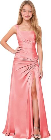 Junior Bridesmaid Dresses Square Neck Pleated Satin Flower Girl Dresses for Wedding Girls Formal Dress in Kuwait