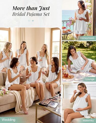 SIMIYA Pajama for Women Set 2 Piece Ruffle Pj Soft Tank Top and Shorts Bridal Pajamas Lightweight Summer Cute Sleepwear Shirt in Saudi Arabia
