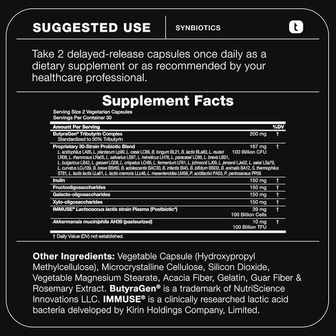 Toniiq Prebiotics and Probiotics - 200B CFU Synbiotic مع Postbiotics IMMUSE® & ButyraGen® - 30 سلالة لصحة الأمعاء والجهاز الهضمي - مستقرة على الرف - تم اختبارها من قبل طرف ثالث - 60 كبسولة in Kuwait